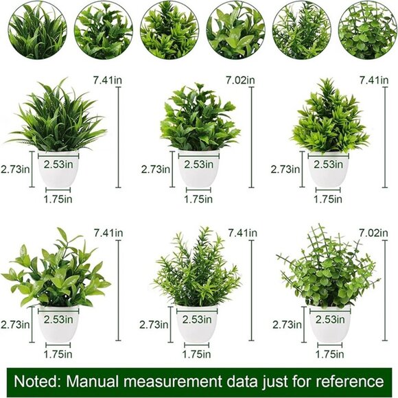 NEW 6-PCS Artificial Plant Small Fake Plant Greenery Potted Plant Indoor Faux - Picture 3 of 8
